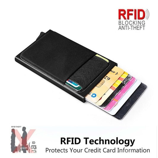 Business Men Credit Card Wallet Aluminum Cash ID Card Holder Case Blocking Slim Metal Wallet Coin Purse Black