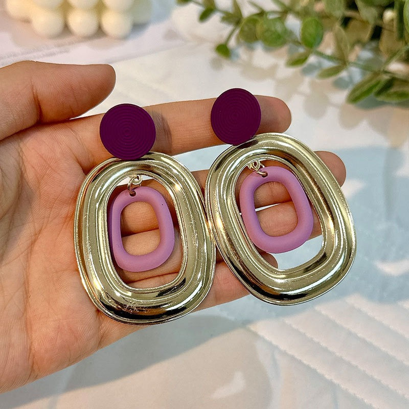 Simple and fashionable geometric oval earrings for women
