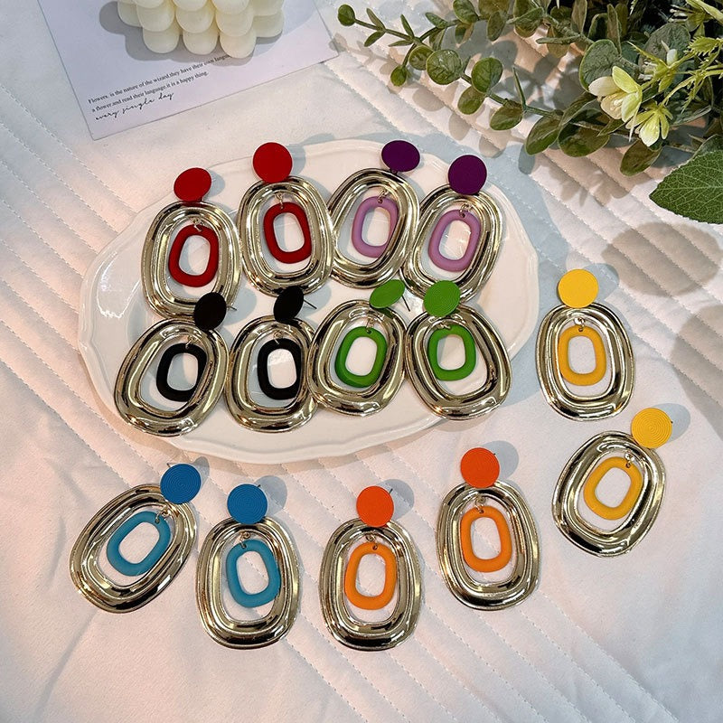 Simple and fashionable geometric oval earrings for women